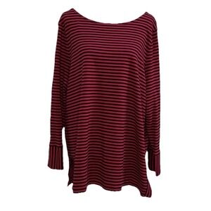 Talbots Plus Sz 3X Top Boatneck Red & Black Breton Striped Preppy Flattering Fit